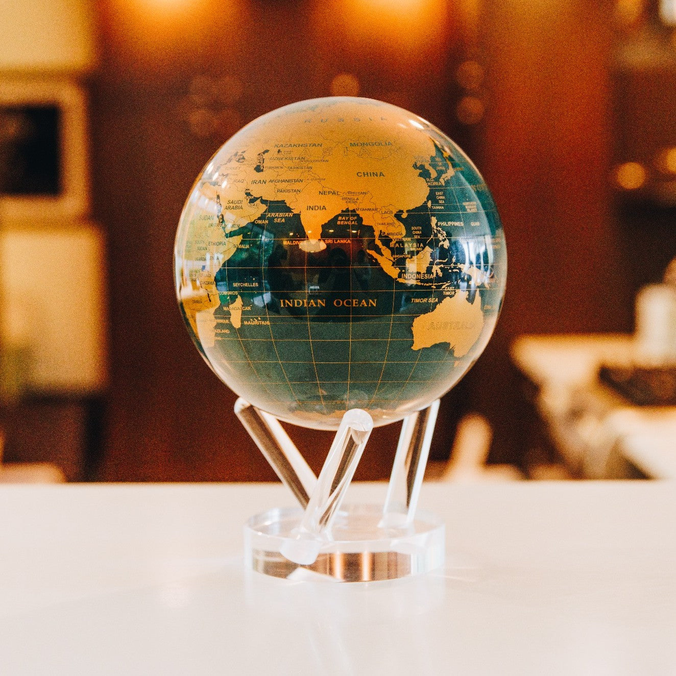 Emerald Green & Gold MOVA Globe elegant tabletop decor with gold continents