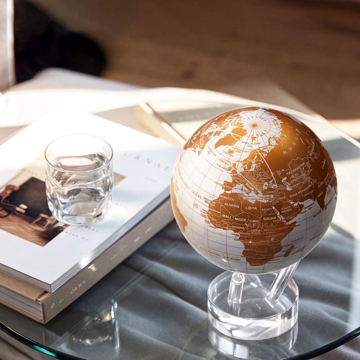 Pearl White & Gold MOVA Globe on base