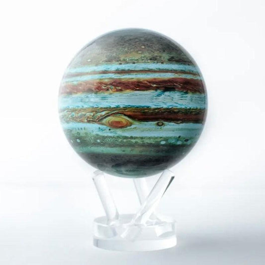 MOVA Jupiter globe with vivid planetary bands and iconic Great Red Spot, elegant rotating decorative globe for space enthusiasts