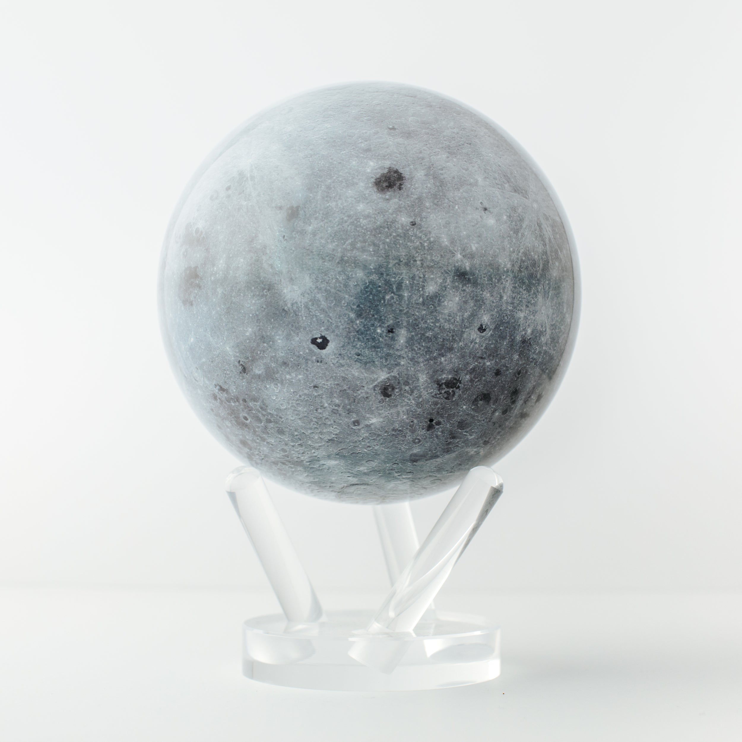 MOVA Moon rotating globe on acrylic stand, detailed lunar surface and craters from NASA imagery, astronomy-inspired desk ornament