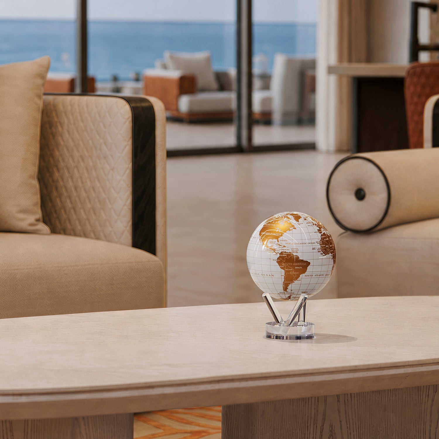 Pearl White &amp; Gold globe in luxury interior
