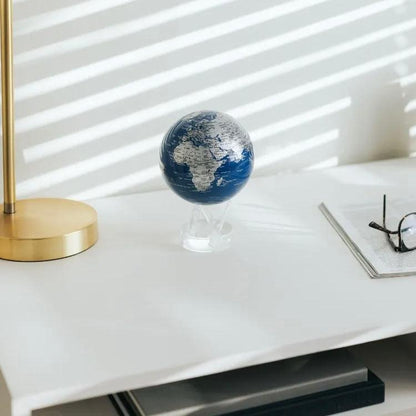 BLUE AND SILVER GLOBE | Hidden magnets provide movement - MOVA UK