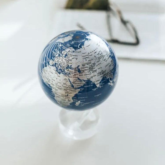 BLUE AND SILVER GLOBE | Features latitude and longitude lines - MOVA UK