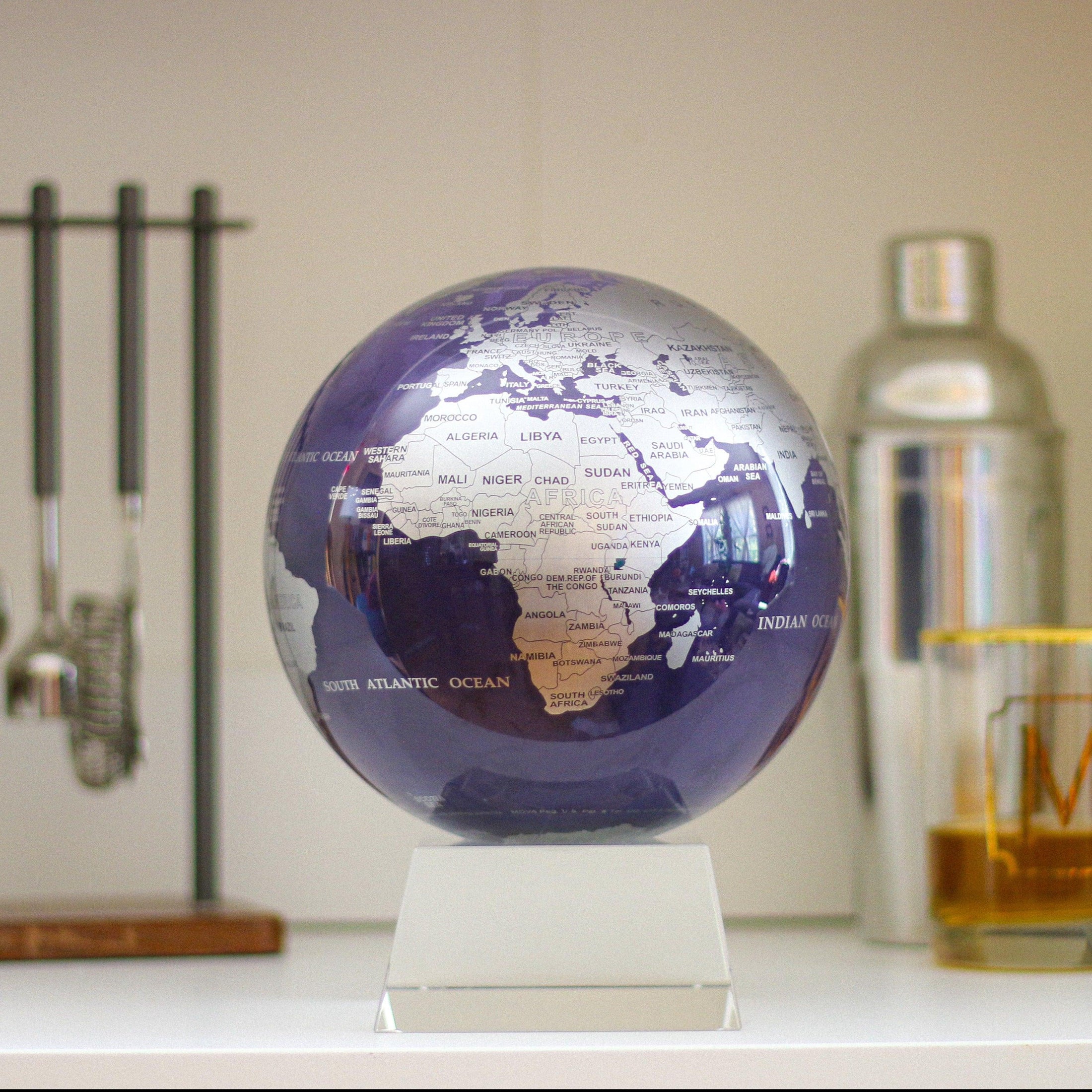 PURPLE AND SILVER GLOBE - MOVA UK