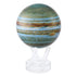 MOVA Jupiter rotating globe on acrylic stand, detailed NASA imagery showing blue and brown bands with Great Red Spot, astronomy-inspired desk ornament