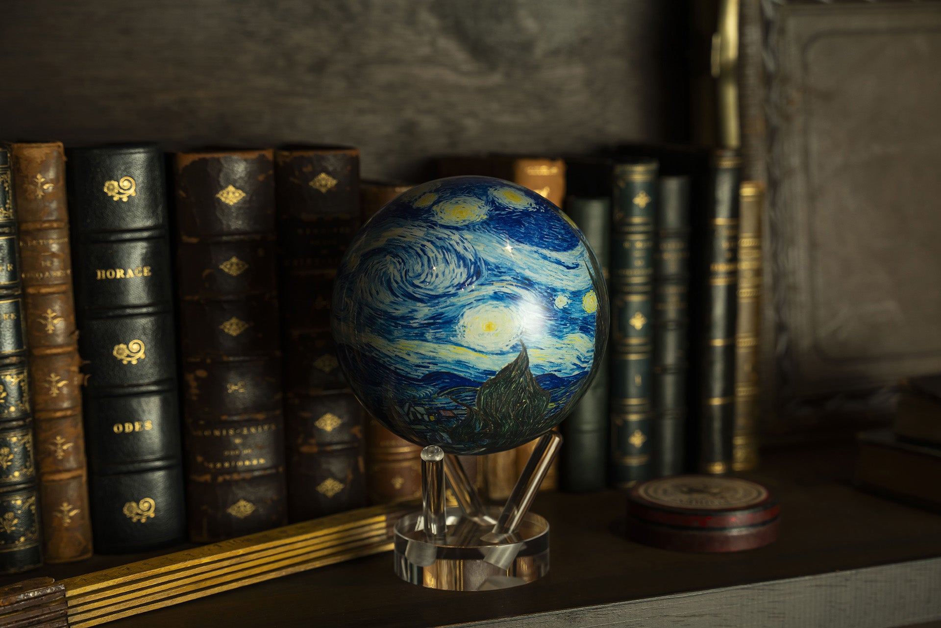 Artistic MOVA globe displayed as a unique conversation piece