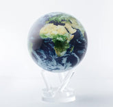 Rotating Earth with Clouds MOVA Globe on transparent stand, minimalist desk ornament and unique gift