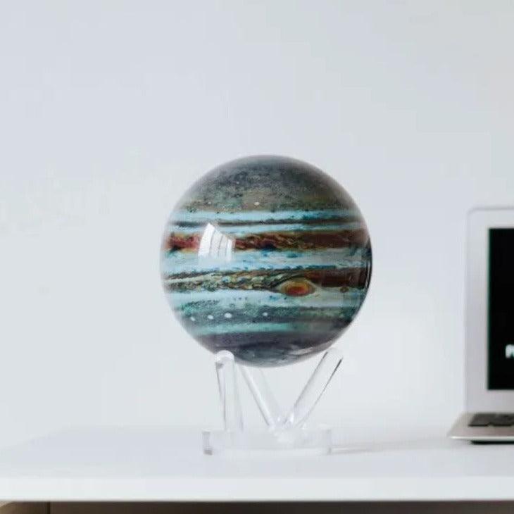 Close-up of MOVA Jupiter rotating globe on stand, planetary decor and unique astronomy gift