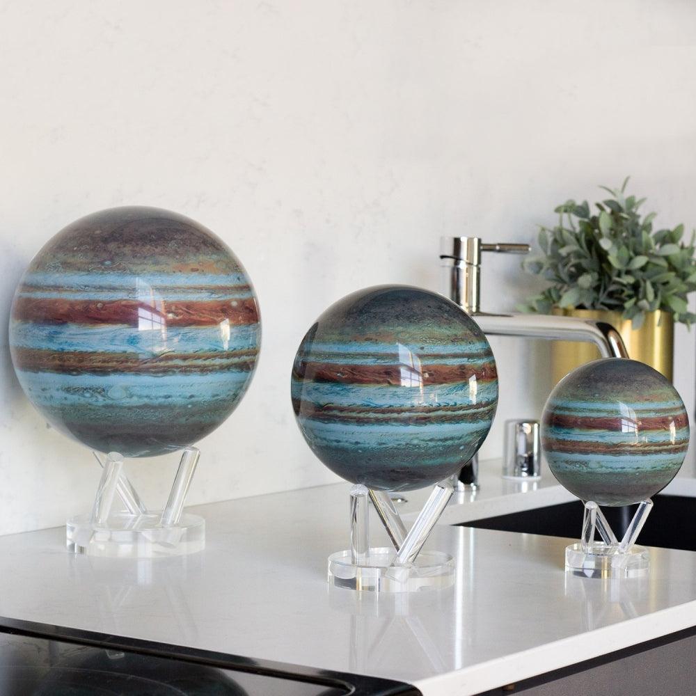 Two MOVA Jupiter globes on kitchen counter, captivating planetary decoration and luxury gift for astronomy lovers