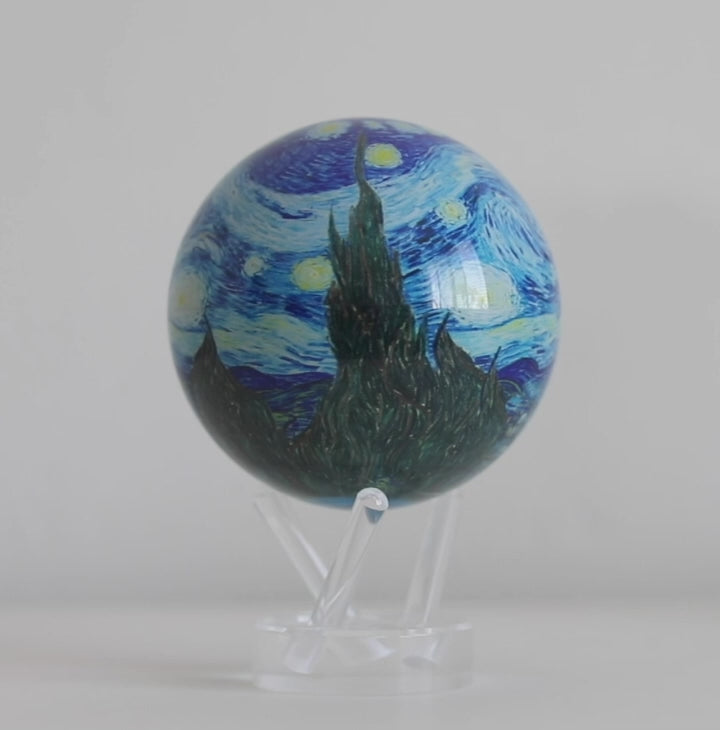 Starry Night MOVA globe rotating smoothly on acrylic base in art inspired display video